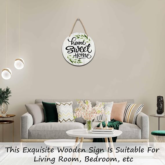 Welcome Sign for Front Door, Home Sweet Home Round Hanging Sign With Rope, Rustic Wall Decor For Farmhouse Home Front Door Porch, Housewarming Gifts for Family Friend, A05