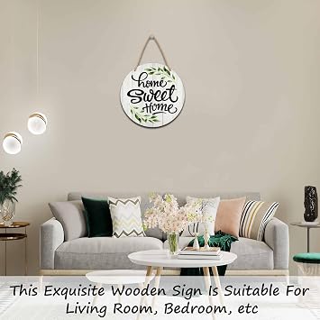 Welcome Sign for Front Door, Home Sweet Home Round Hanging Sign With Rope, Rustic Wall Decor For Farmhouse Home Front Door Porch, Housewarming Gifts for Family Friend, A05