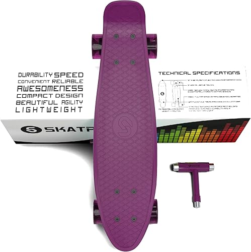 Miniatura 7 de Skatro - Monopatín modelo mini cruiser. Tablero de plástico de estilo retro de 22 x 6 pulgadas.Viene completo.
