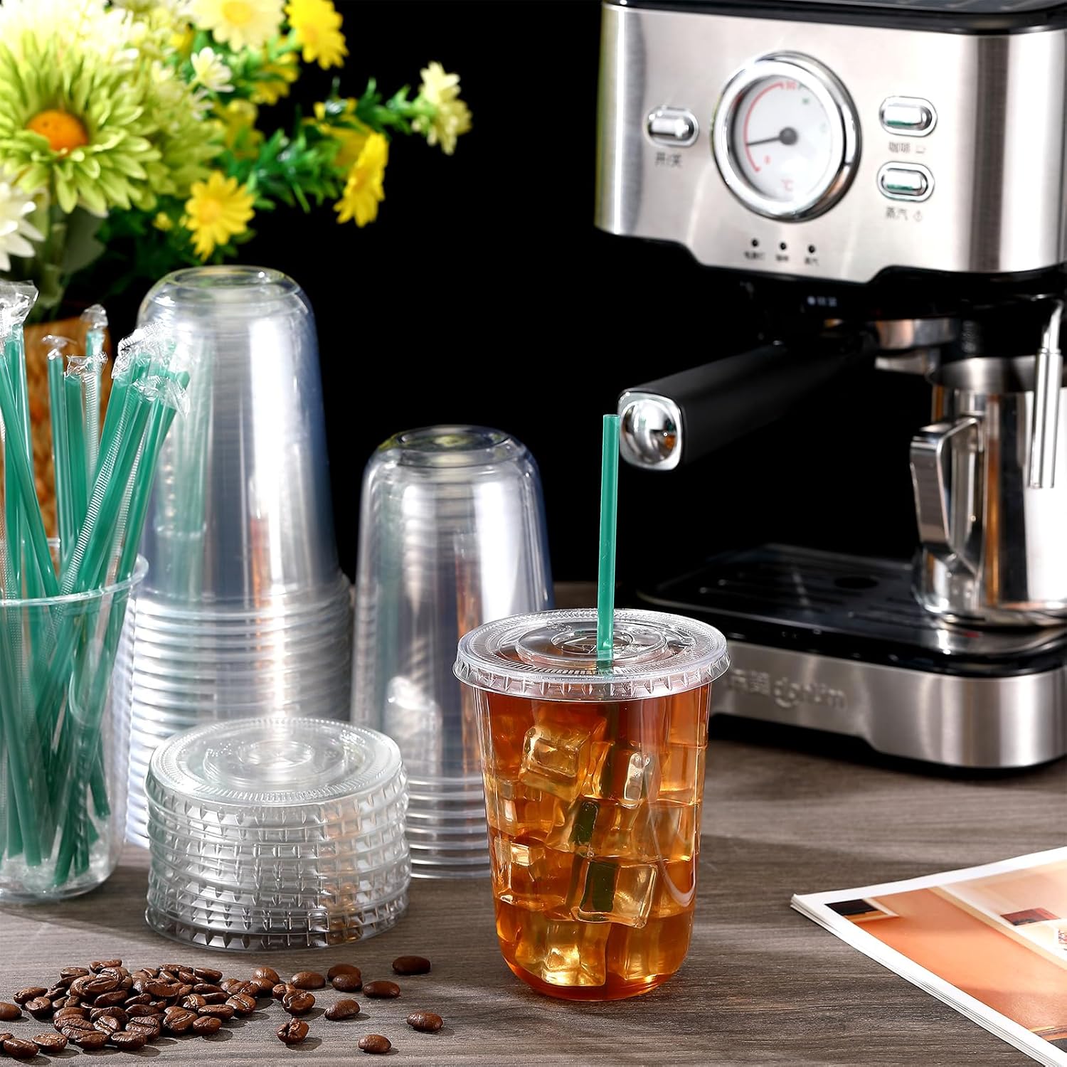 Baderke 25 Sets Clear Plastic Cups with Lids and Straws Disposable Plastic Iced Coffee Cups for Cold Beverage Juice Smoothie Coffee and Party Catering (16 oz) - Image 2
