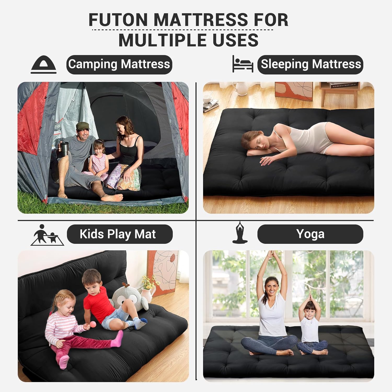 ROYGROW Japanese Floor Mattress for Adults Kids, Japanese Floor Bed Mattress Tatami Mat, Roll Up Mattress Portable Sleeping Pad for Dorm, Camping, Travel