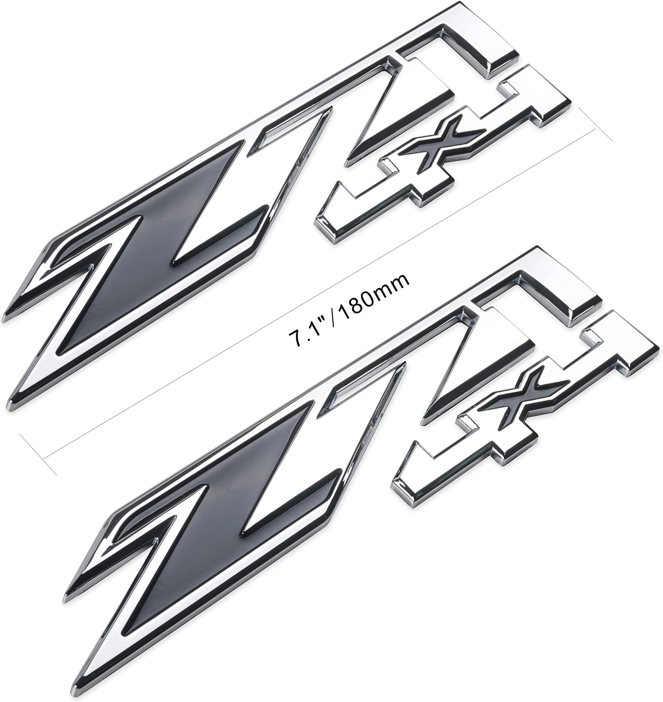 Z71 4x4 Emblems 7.1" 3D Z71 Decal for Chevy Silverado Sierra 2Pack (Silver)