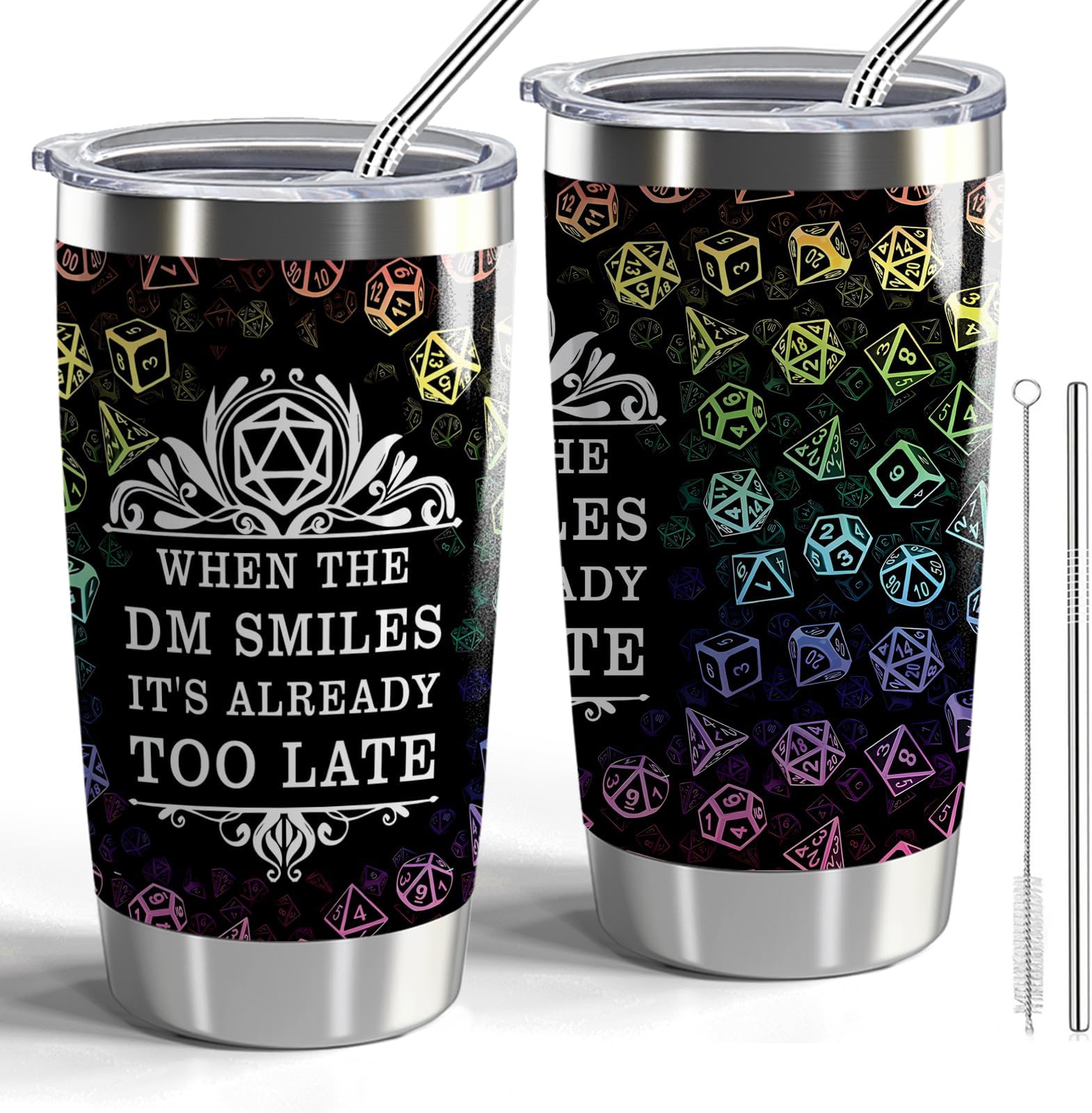 CWEGSJDungeons & Dragons Gift DND Tumbler Dungeon Master 20oz Tumbler with Lid and Straw Travel Mug DND Player Gift When The DM Smiles It’s Already Too Late(Tumbler-When DM Smiles)