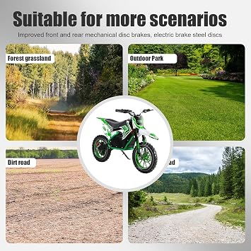 Mini Dirt Bike 36V Electric Dirt Bike Off Road Mini Motorcycle Pocket Motorbike Dirt Bike Rocket Electric Motocross Bike Dirt Rocket Electric Motocross with Mechanical Disc Brakes Green