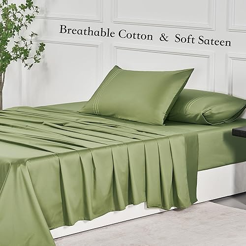 Miniatura 2 de JELLYMONI Juego de sábanas de color verde aguacate tamaño King  Sábanas para cama King Size, sábanas suaves y refrescantes, 4 piezas de ropa de cama