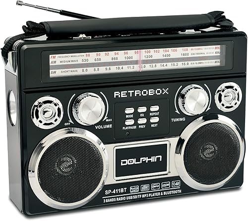 Dolphin Radio AMFM portátil Bluetooth RETROBOX (negro)