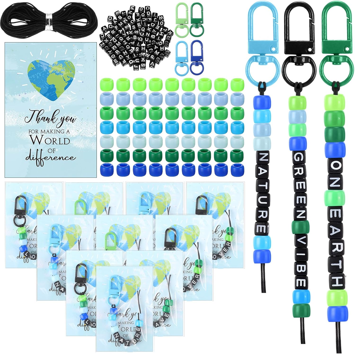 Ferreve 60 Set Father's Day Keychain Gifts Bulk Crafts Kits Father's Day Activities DIY Making Keychains for Dad Beadable Keychains Bars with Letter Beads