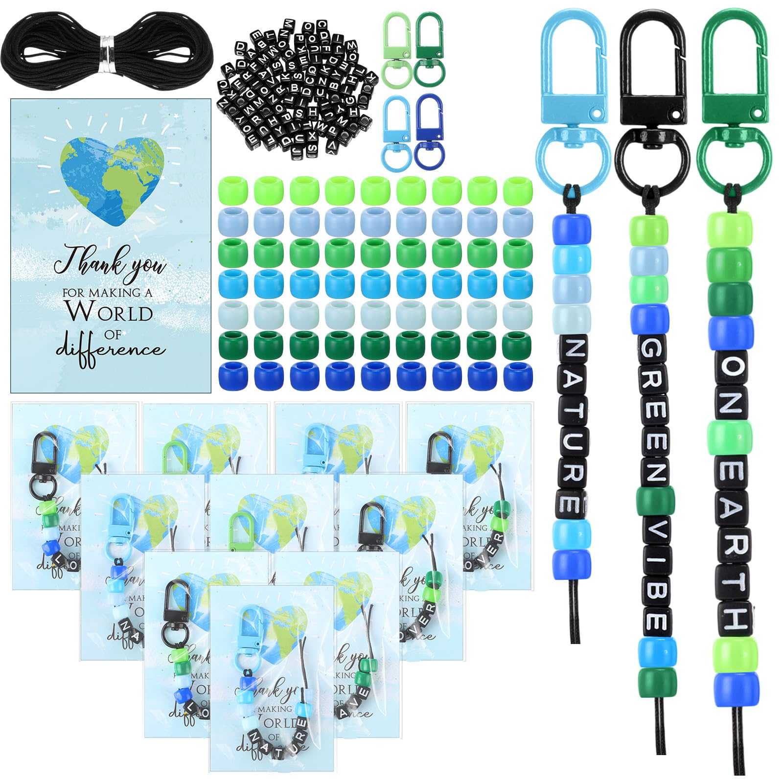 Ferreve 60 Set Earth Day Crafts DIY Keychains Earth Day Activities Giveaways for Kids Adults Party Favors Gifts Keychain Making Kit with Letter Beads