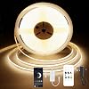 TTWAY COB LED Strip 5M, 3000K Warm White LED Strips Light, 24V Dimmable LED Tape Light, CRI92+, 8mm Width, with Remote and App and UKCA Power Supply, for Home Decoration, Kitchen, Mirror [Energy Class F]