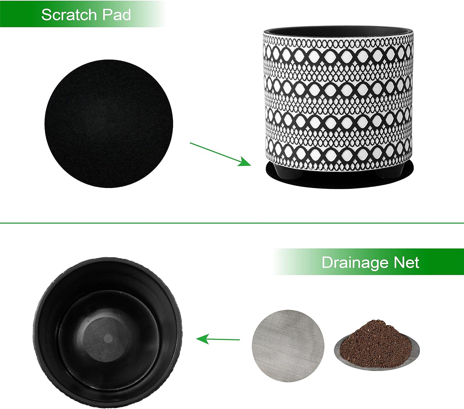 D'vine Dev 8 Inch Terracotta Planter Pot, Modern Design Ceramic Plants Pot with Drainage Hole, Noir Nomad, 33-953-B-5