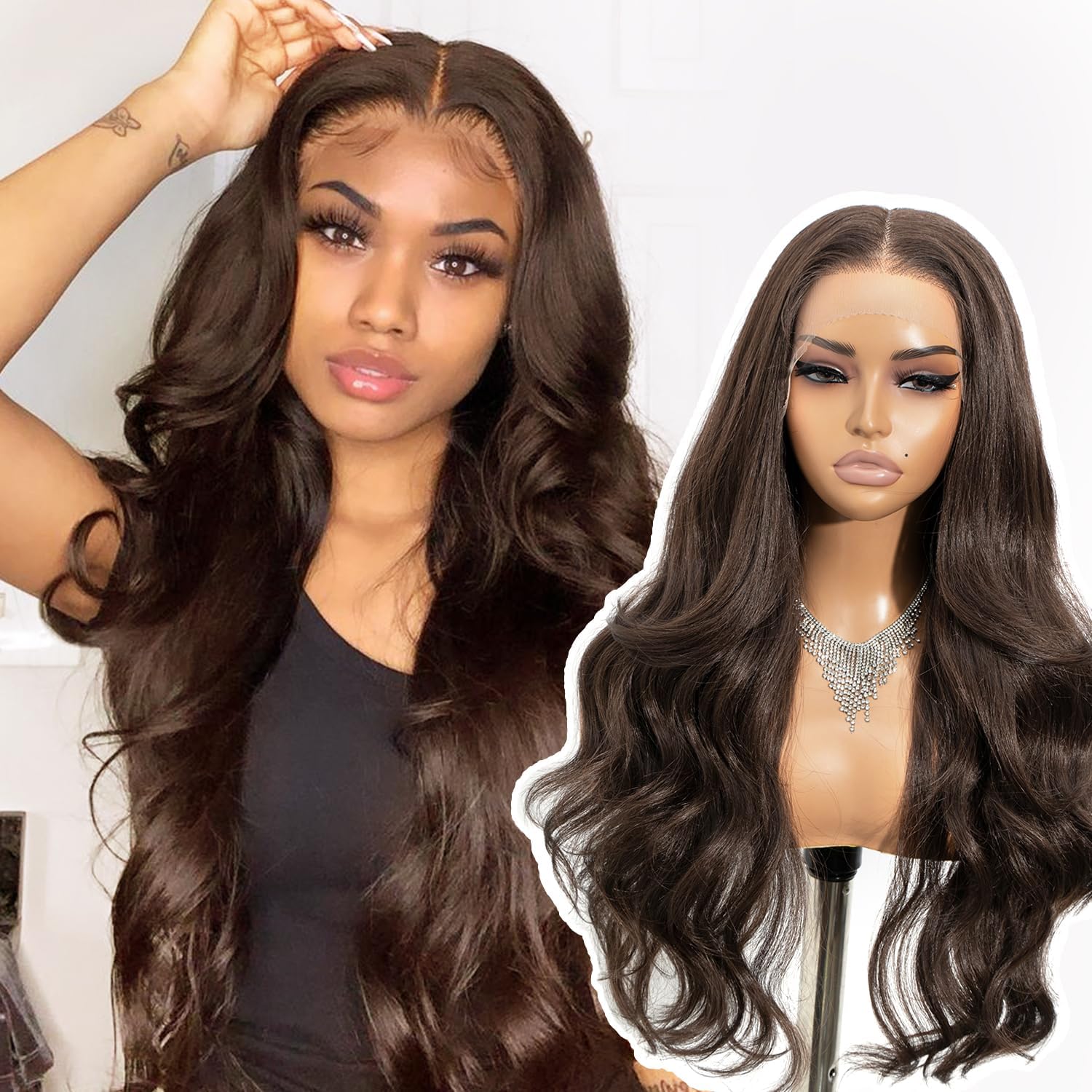 Joedir 13X6 HD Lace Front Wig Long Wavy Wig with Layered Curtain Bangs ...