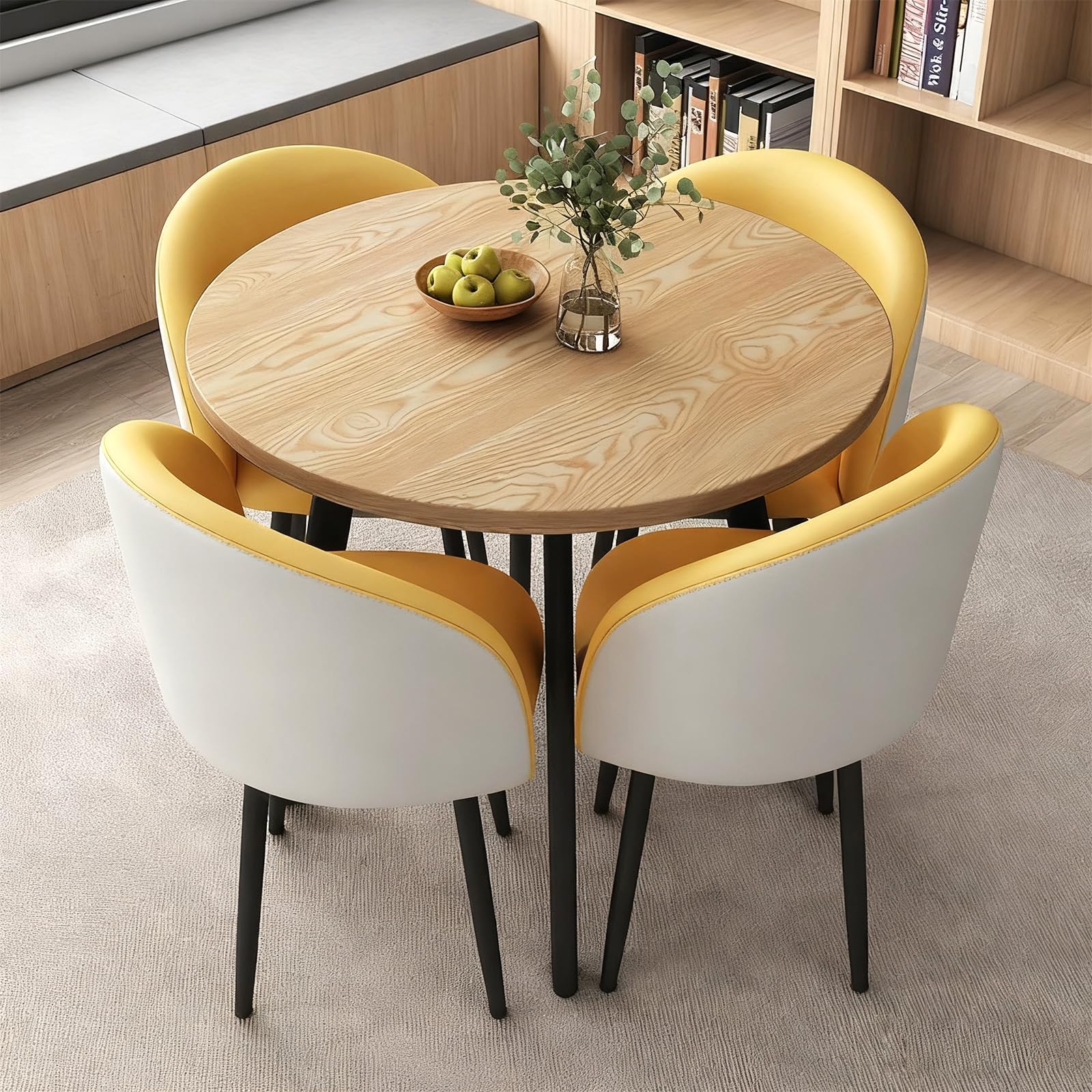 Dining Room Table and Chairs for 4, Modern Coffee Table Set with 4 Upholstered Chairs Negotiating Table Set for Kitchen, Dining Room, Office, Cafe, Lounge, Living Room