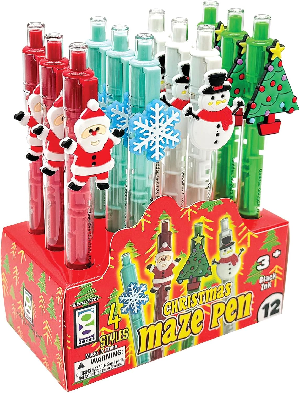 Raymond Geddes Christmas Maze Pens – Pack of 12 – Holiday Fun Writing Supplies with Mini Ball Mazes for Stockings, Party Favors image 3