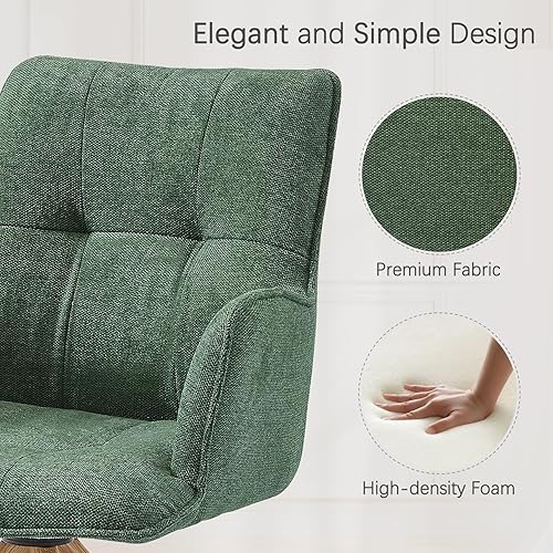 Miniatura 3 de Zouron Silla de escritorio giratoria sin ruedas, silla de oficina tapizada con patas de madera de roble, sillón moderno para espacios pequeños,