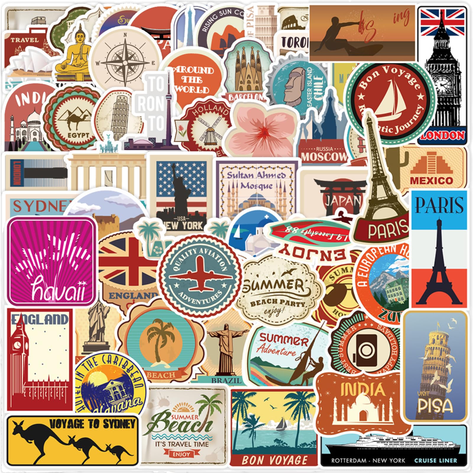 Pack 155 Pegatinas Bohemias Aesthetic | Stickers Vintage Para Portátil, Maleta, Coche, Botella, PVC Resistente Agua, Reutilizables