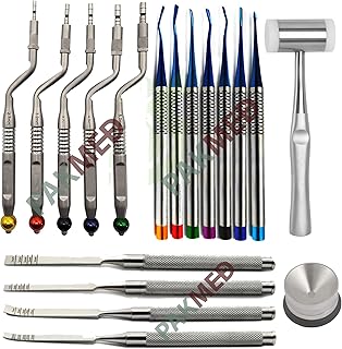 19 Pcs Dental PDL Root Extracting Elevators with Periotome Curved Osteotomes Chisels Mead Mallet Amalgam Well Concave Ostetomes by (PAKMED)