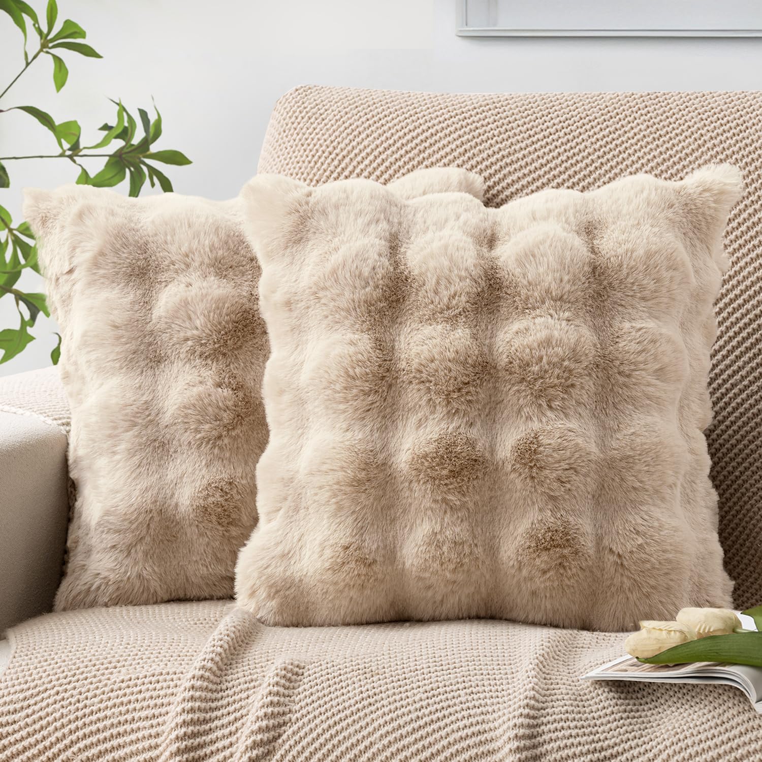 MIULEE Plüsch Kissenbezug Kissenbezüge Flauschig Kissen Sofakissen Fell Beide Seiten Kurze Wolle Dekokissen Luxus Square Kissenhülle für Sofa