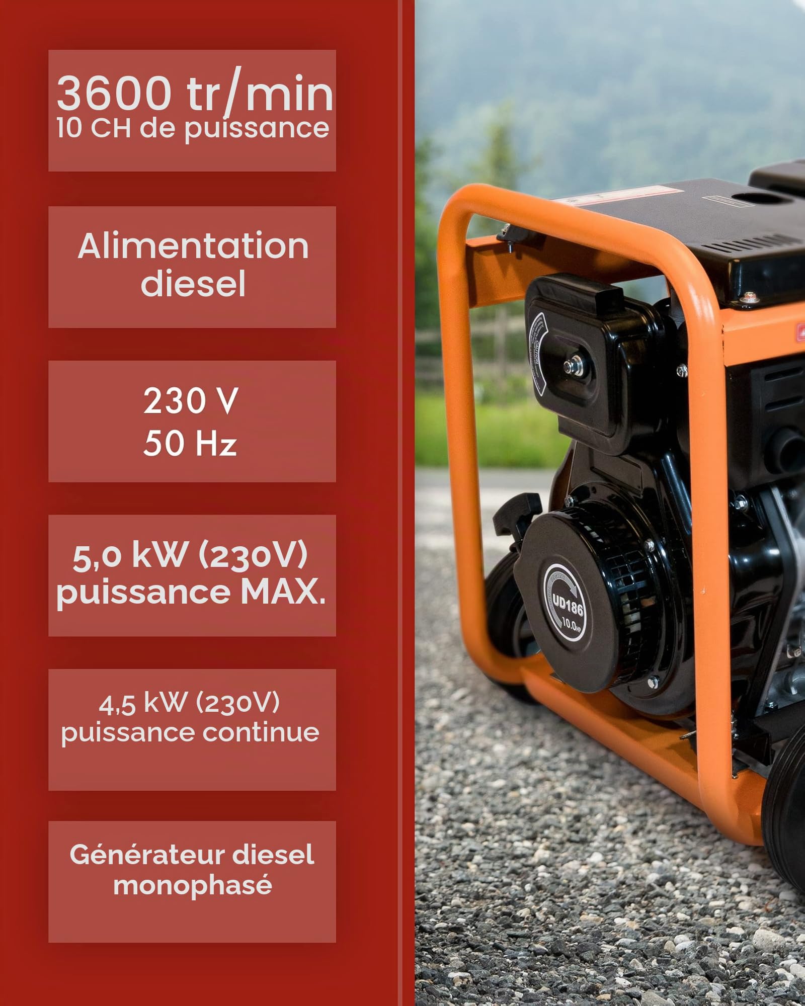 Groupe électrogène KW5500 1 phase 5000 Watt - Générateur d’urgence.