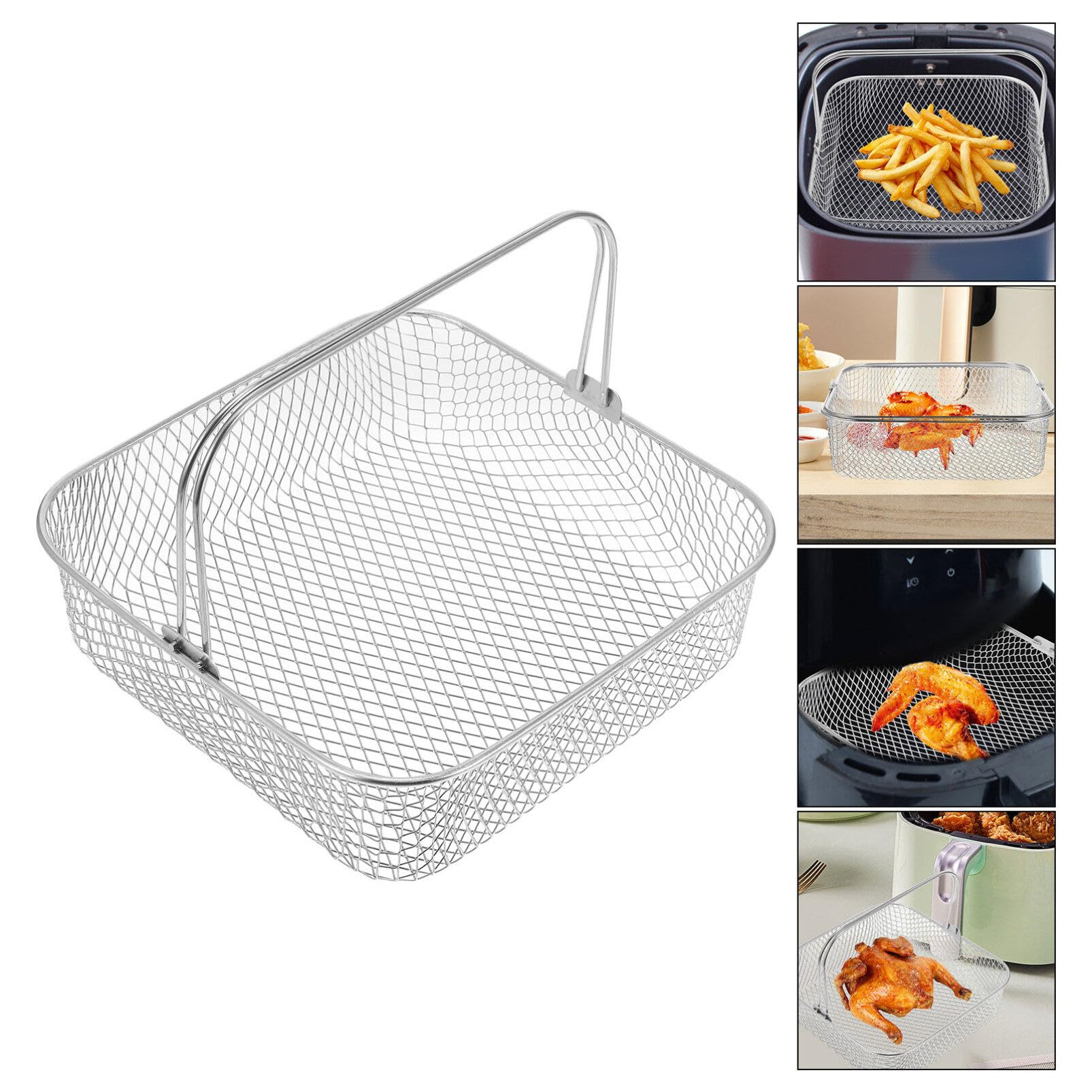 Cestello with Design Perforato in Acciaio Inossidabile for Circolazione Ottimale Quadrato per Friggitrice ad Aria per Snack e Patatine
