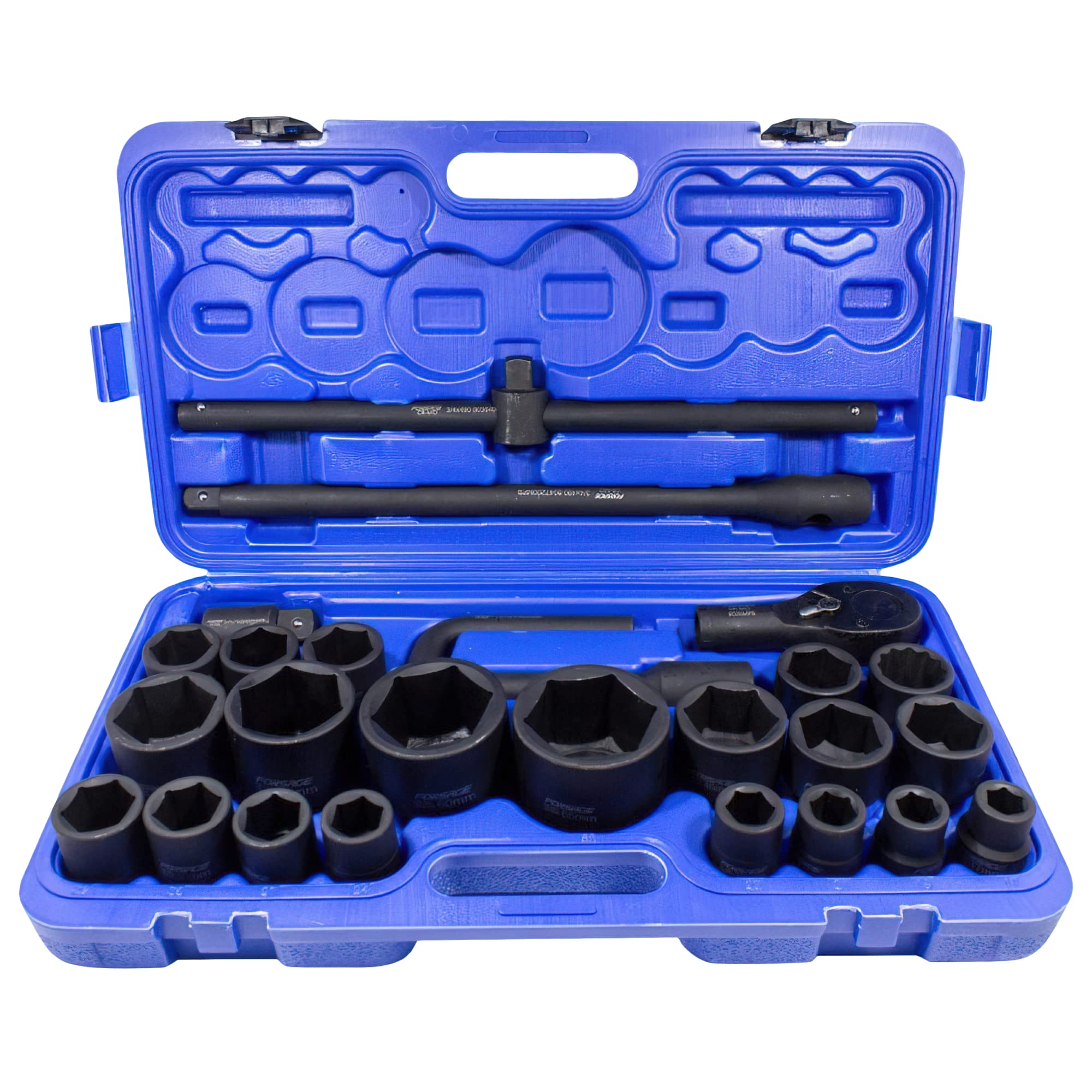 FORSAGE Air Impact Socket Tool Set 26t, 3/4" 1"(6g) (17,19,22,24,27,30,32,33,34,35,36,36-12g,38,41,46,50mm,1":55,60,65mm)