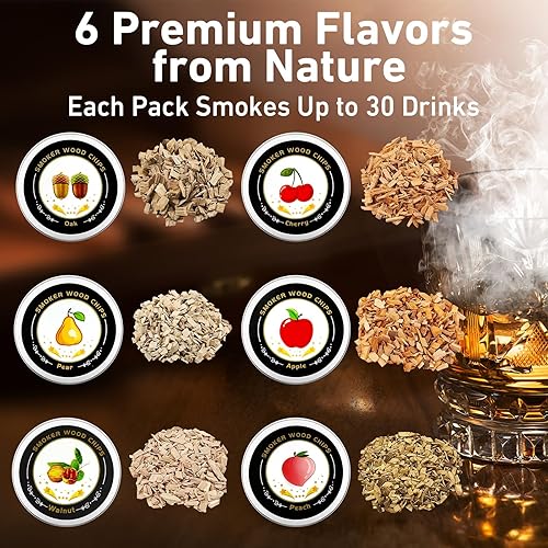 Miniatura 2 de 6 piezas de chips de madera para ahumador de whisky ABESTME - roble, manzana, cereza, nuez, pera, melocotón, perfecto para regalo para los amantes