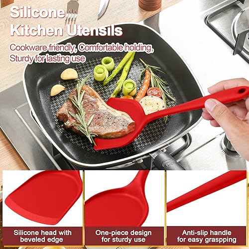 Miniatura 3 de P&P CHEF Juego de utensilios de cocina, 4 piezas de utensilios de cocina de silicona antiadherentes, espátula sólida ranurada resistente al calor