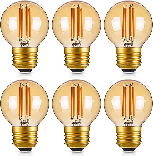 Miniatura 11 de Genixgreen Bombilla LED ámbar E26 regulable, bombilla Edison pequeña vintage equivalente a 40 W de 4 W, G16.5 filamento de globo antiguo, bombillas