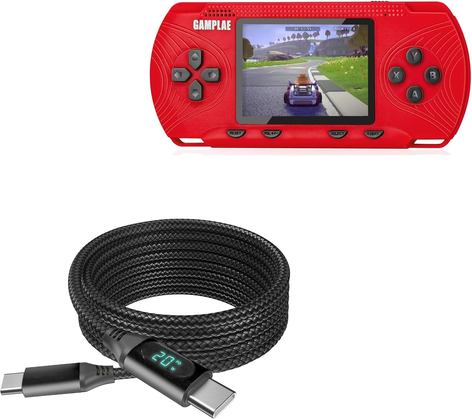 BoxWave Cable Compatible with GAMPLAE Handheld Game (3.0 in) - PowerDisplay PD Cable (6ft) - USB-C to USB-C (100W), LED Wattage Info Extra Long Braided Nylon - Jet Black