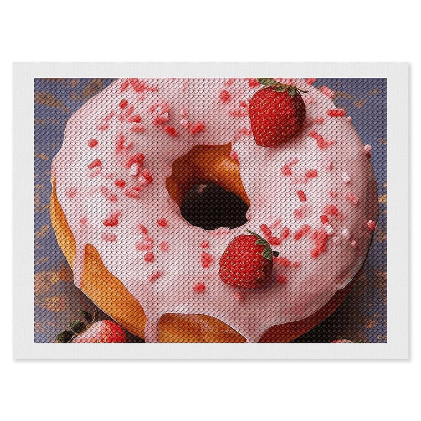 NONHAI Diamond Painting Kits for Adults - DIY Diamond Art Kits for Beginners - Full 5D Paint Drill Diamond Dots Paintings- Strawberry Donut Diamonds Pictures Gem Art and Craft Wall Decor 12"x16"