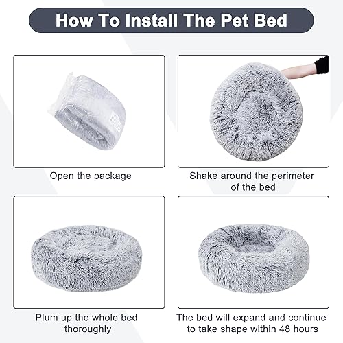 Miniatura 3 de ELSKER&HOME Cama calmante para perros y gatos  Cama redonda lavable en forma de dona para perros pequeños, cojín de felpa esponjosa antiansiedad que