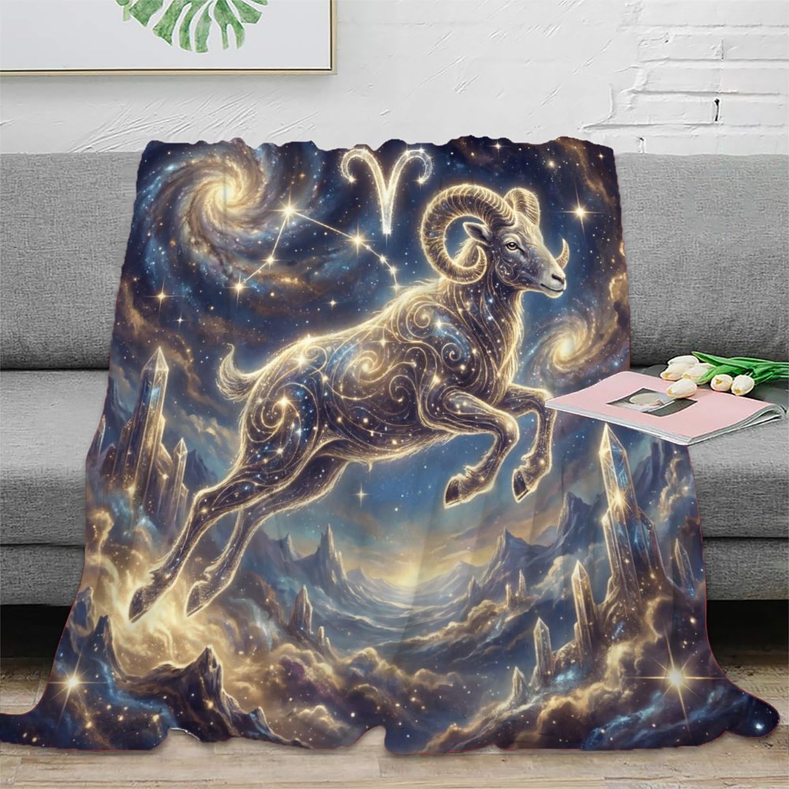 W7C8U2X3 Aries Zodiac Celestial for Flannel Throw Blanket, Couch Bed Travel