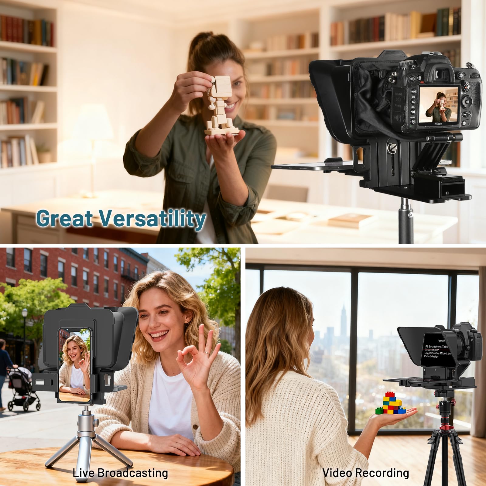Desview Téléprompteur P8 pour smartphone, iPad, tablette, appareil photo, prompteur avec télécommande et application, sac de transport - Idéal pour l'enseignement en ligne, les flux en direct et le