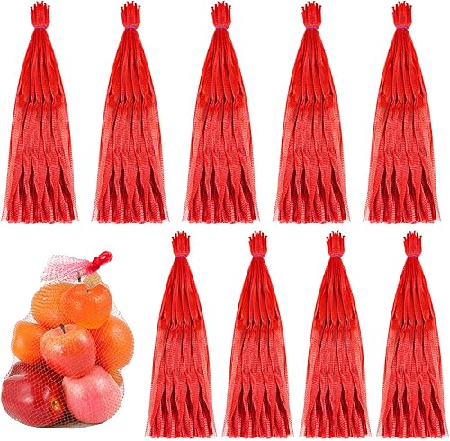 1000 mallas reutilizables de nailon a granel, se adapta a almacenamiento de huevos, verduras, mariscos, frutas, bolsas de comestibles (rojo, 20