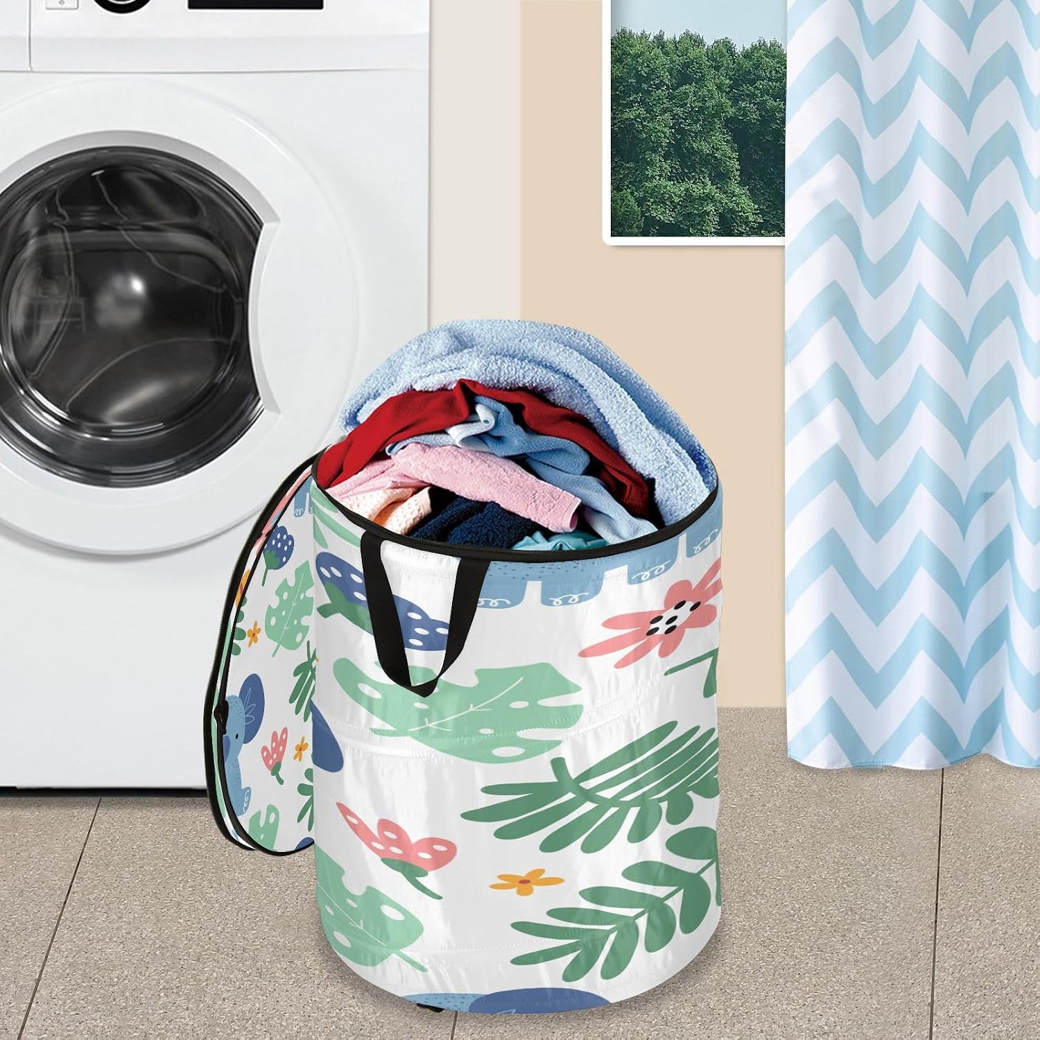 zipper linen collapsable dirty clothes hamper for quilt Cute Blue