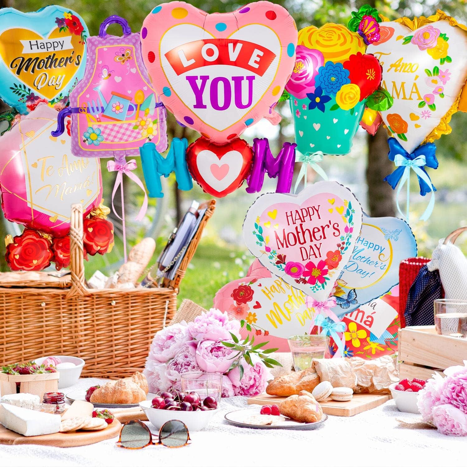 12 Pcs Mother's Day Foil Balloons, Happy Mom Mama Balloons, Mother's Day Heart Mylar Balloon for Best Ever Mom Party Birthday Decorations Supplies