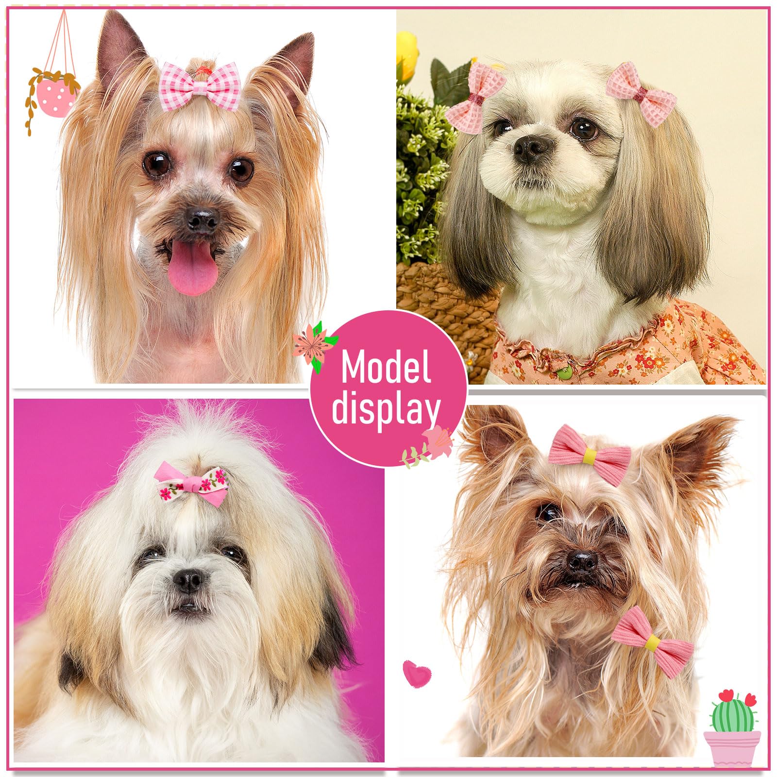 Dog Bow 20-Pack Pink Dog Hair Bows Cute Top Knot Accessories For