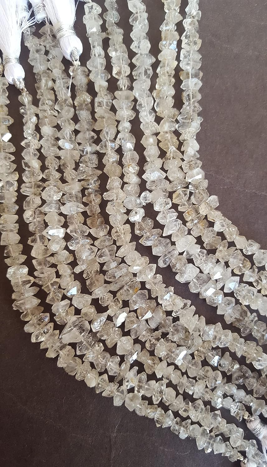 FionaGemstoneBeads~8-10 MM Unique Herkimer Diamond Center drilled~ Quartz Nuggets~~10 inches Long 1 Strand~~White Color Sparkly Nuggets for Jewelry Making ~ Wholesale Price ~AA+ Quality, 8-10mm