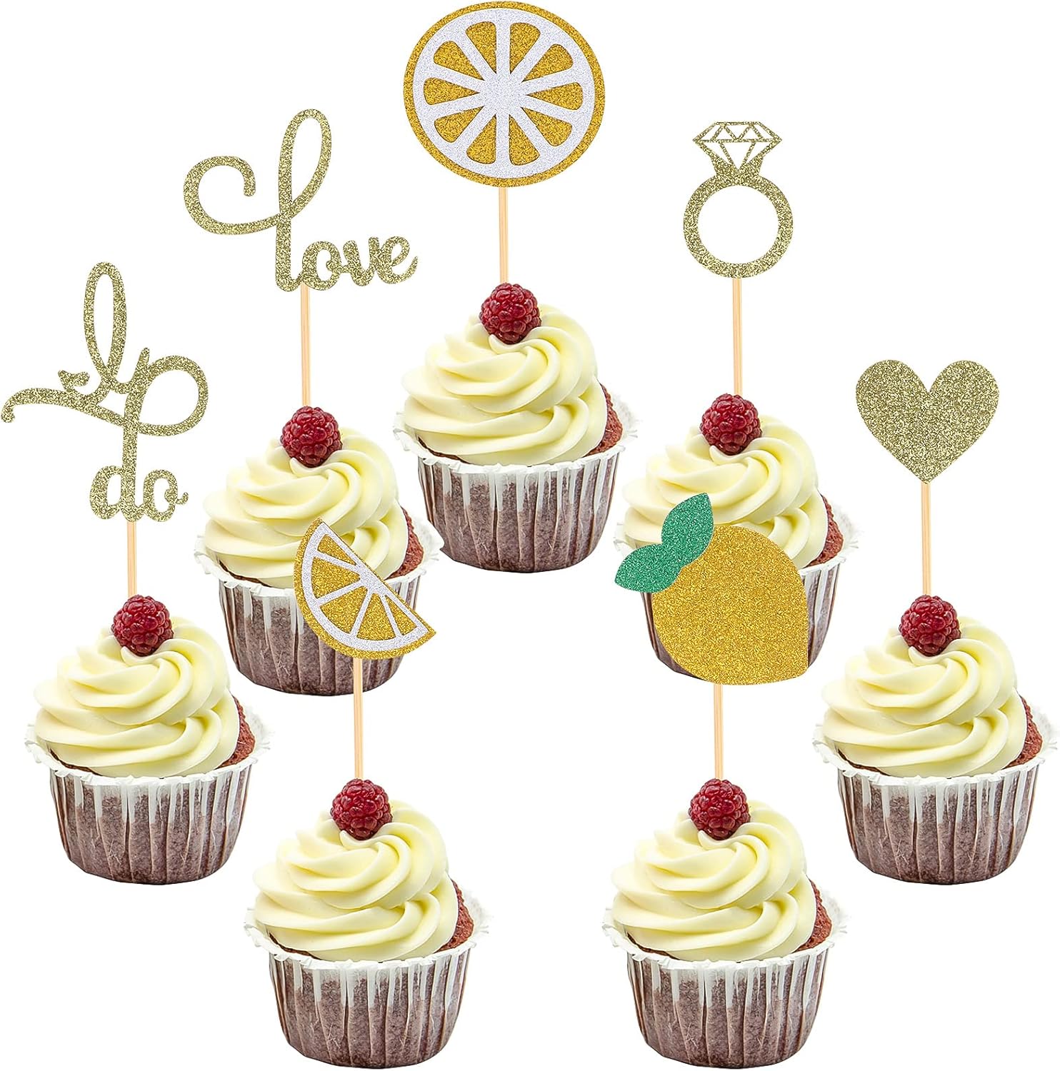 24 Pieces Lemon Cupcake Toppers, Glitter Lemon Cupcake Toppers Picks