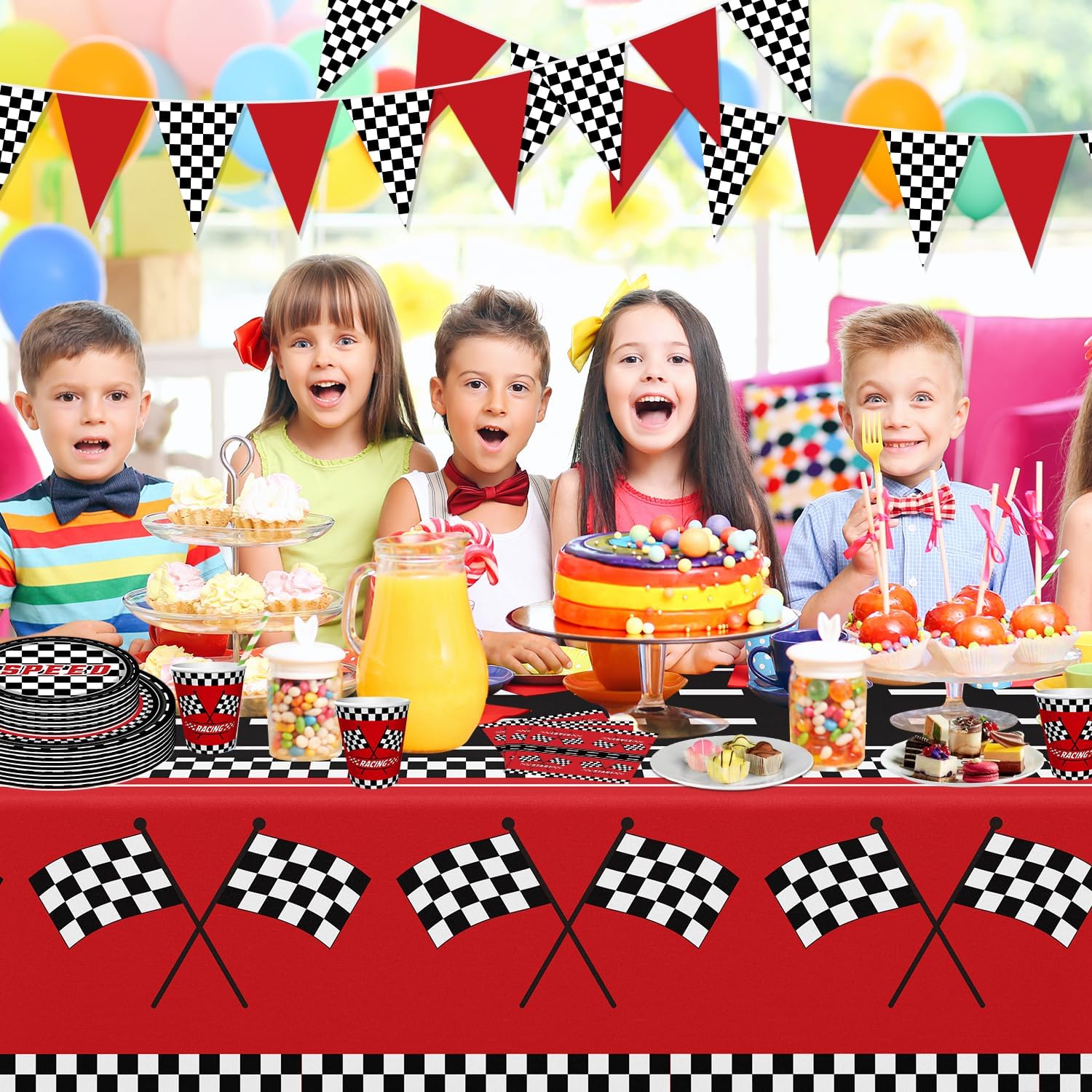 83Pcs Racing Car Theme Party Supplies Set Race Car Party Binnerware Set Racecar Birthday Decorations Checkered Racer Birthday Dinnerware Start Engines Racing Themed Tableware Set Serves 20 - Image 4