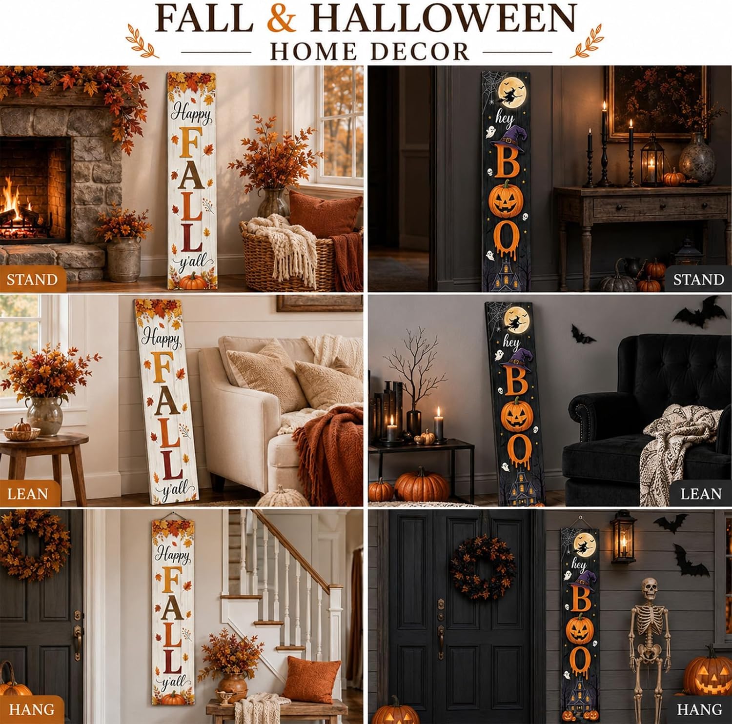 Fall Halloween Porch Sign Double Side Halloween Wooden Door Decoration