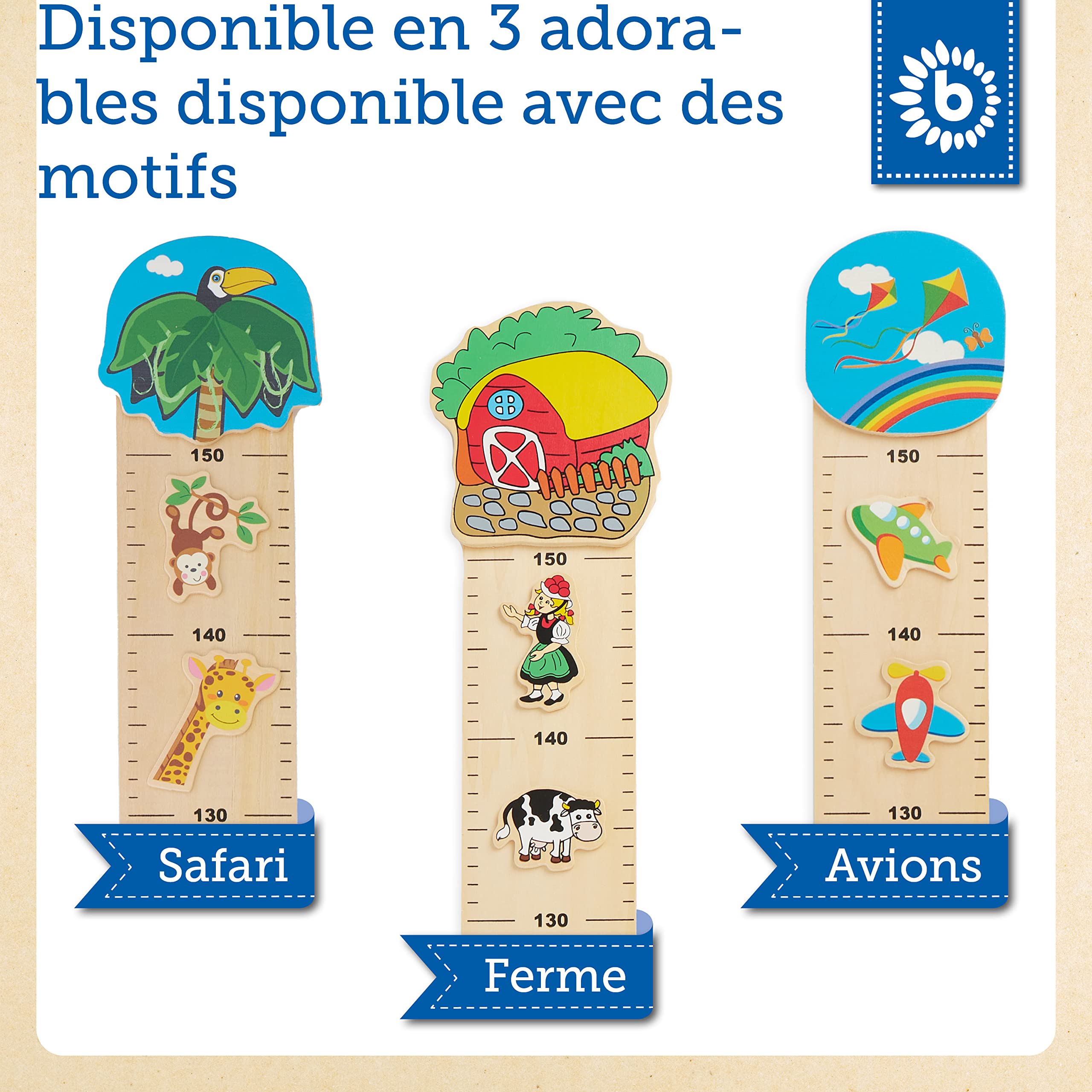 Bieco Toise Murale Enfant Bois Zoo | échelle 0,65-1,5m | Decoration Chambre Enfant | Tableau Chambre Enfant | Mesure Taille Enfant Mesure Enfant Mural Toise Enfant Deco Chambre Enfant Toise Bois