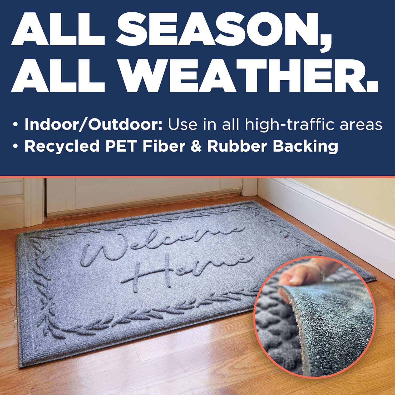 MATSINC Artisan Entry Front Door Mat - Rubber Back Indoor Outdoor with Welcome Home Design, Water Absorbing Welcome Mat, Front Door Outside Entrance, Made in The USA, 2' x 3'(Slate)