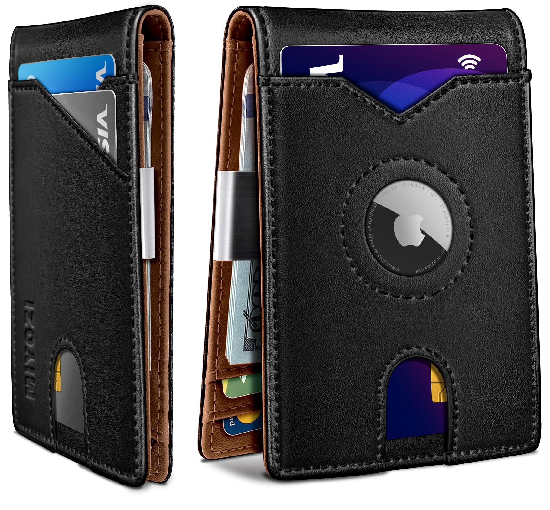 miyozi Airtag Wallet for Men,with Money Clip 11 Cards Slim Front Pocket Leather RFID Blocking Wallet with Gift Box