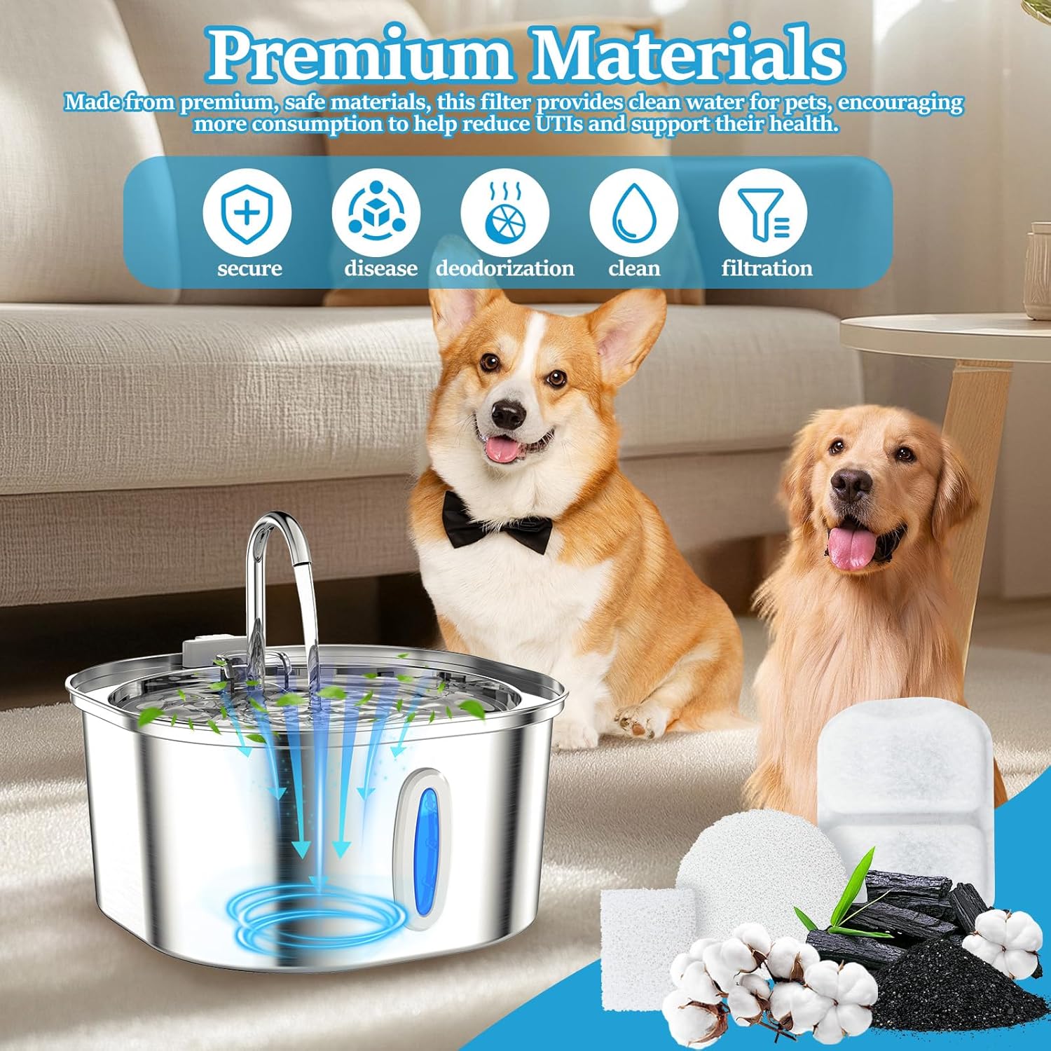 32 Set Dog Water Fountain Filter Replacement for 7L/230oz/1.8G Stainless Steel Dog Water Dispenser Dog Fountain Filter with Triple Filtration, Great for Dogs, Cats and Multi-Pet Home - Image 5