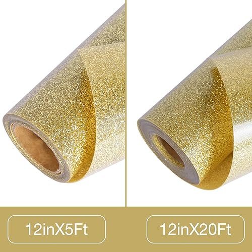 Miniatura 2 de TORC Rollo de vinilo de transferencia de calor HTV con purpurina champán de 12 pulgadas x 20 pies, vinilo brillante para planchar para camisetas,