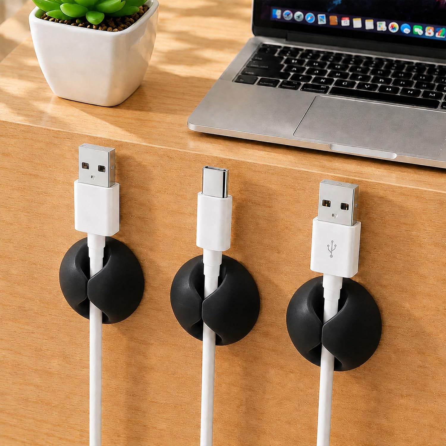 Cable Clips Cord Holder, 3PCS Adhesive Cable Organizer for Wire Management, Charging Cable Clips for Desk, Nightstand, Home Office and Car, Black