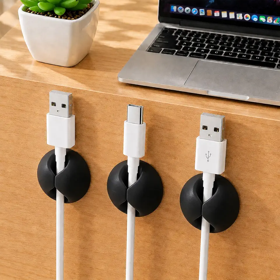 Cable Clips Cord Holder, 3PCS Adhesive Cable Organizer for Wire Management, Charging Cable Clips for Desk, Nightstand, Home Office and Car, Black