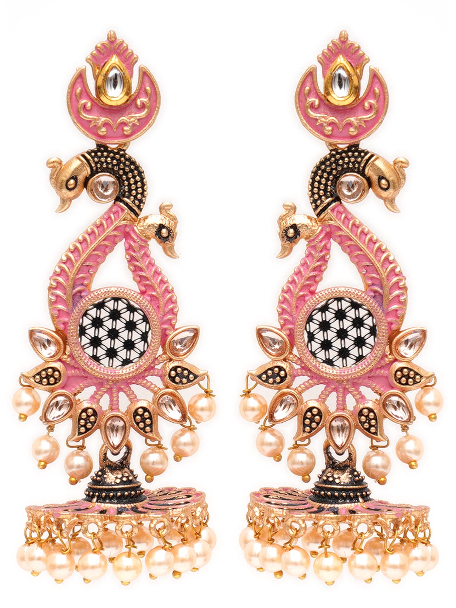 Karatcart Antique Gold Plated Kundan Studded Pink Meena Peacock with Flat Jhumki Dangler Earrings (B0BGJJNQBX) Amazon Price History, Amazon Price Tracker