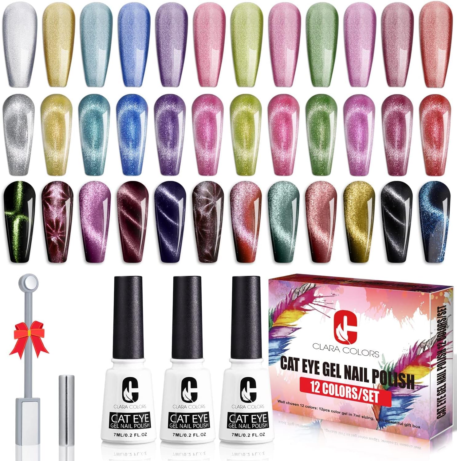 Clara Colors Vernis Semi Permanent Magnétique,9D Cat Eye Vernis Gel Soak Off UV/LED