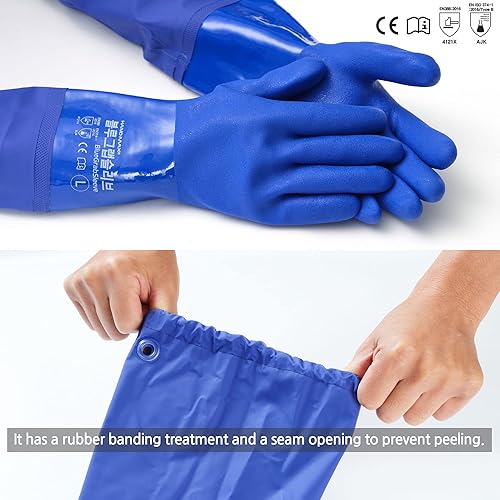 Miniatura 2 de Youneedthat Guantes resistentes a productos químicos, forro de algodón sin costuras, guantes impermeables de alta resistencia, PVC de goma larga, 24